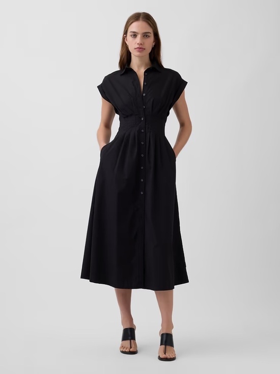 GAP Dresses & Skirts - NWT GAP Poplin Cinched Midi Shirtdress // Black